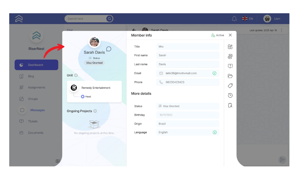 Member instant drawer for mentors