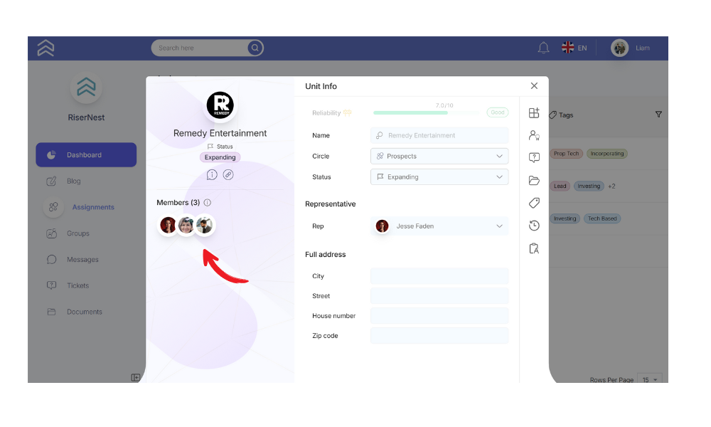 member list in Risernest