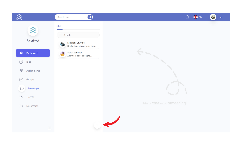 plus button to start a new chat